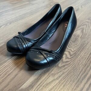 Comfort Revolution Womens Black Faux Leather Slip On Ballet Flats Shoes